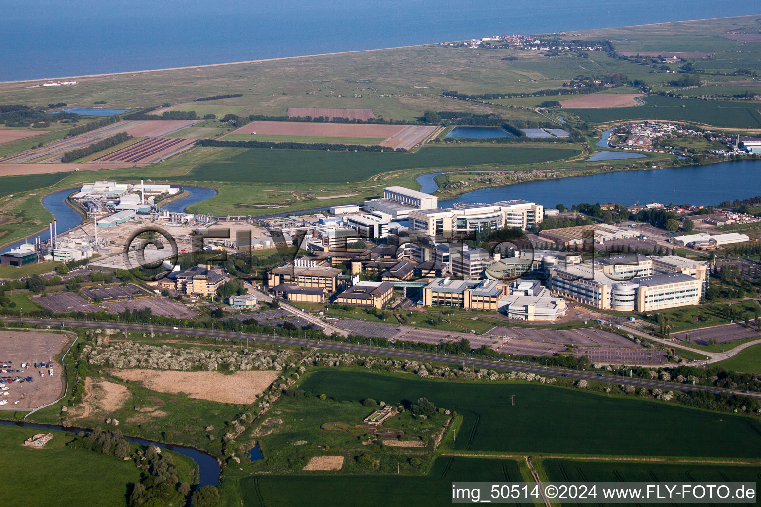 Building and production halls on the premises of the chemical manufacturers Pfizer Ltd and Discovery Park in Sandwich in England, United Kingdom