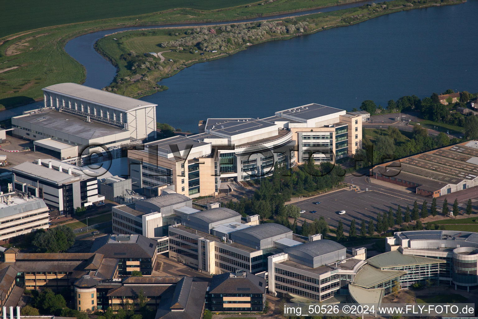 Building and production halls on the premises of the chemical manufacturers Pfizer Ltd and Discovery Park in Sandwich in England, United Kingdom from above