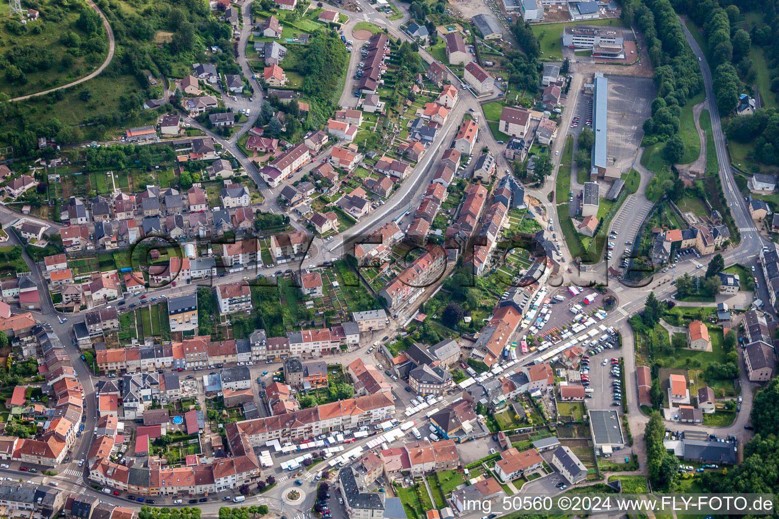 Aerial photograpy of Town View of the streets and houses of the residential areas in Ottange in Grand Est, France