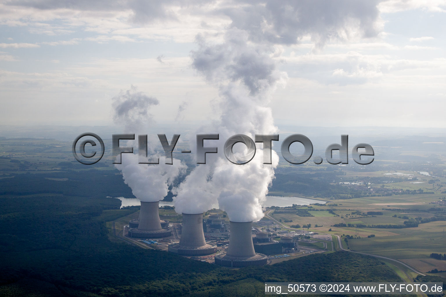 Clouds of smoke on the horizon over the nuclear power plant in Cattenom in Grand Est, France