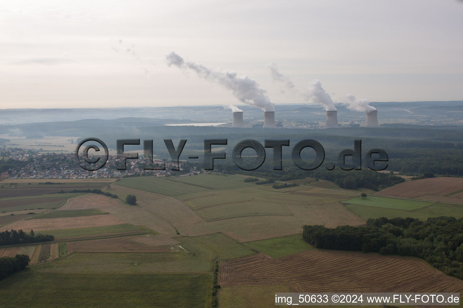 Aerial view of Cattenom, centrale nuclear from the west in Cattenom in the state Moselle, France