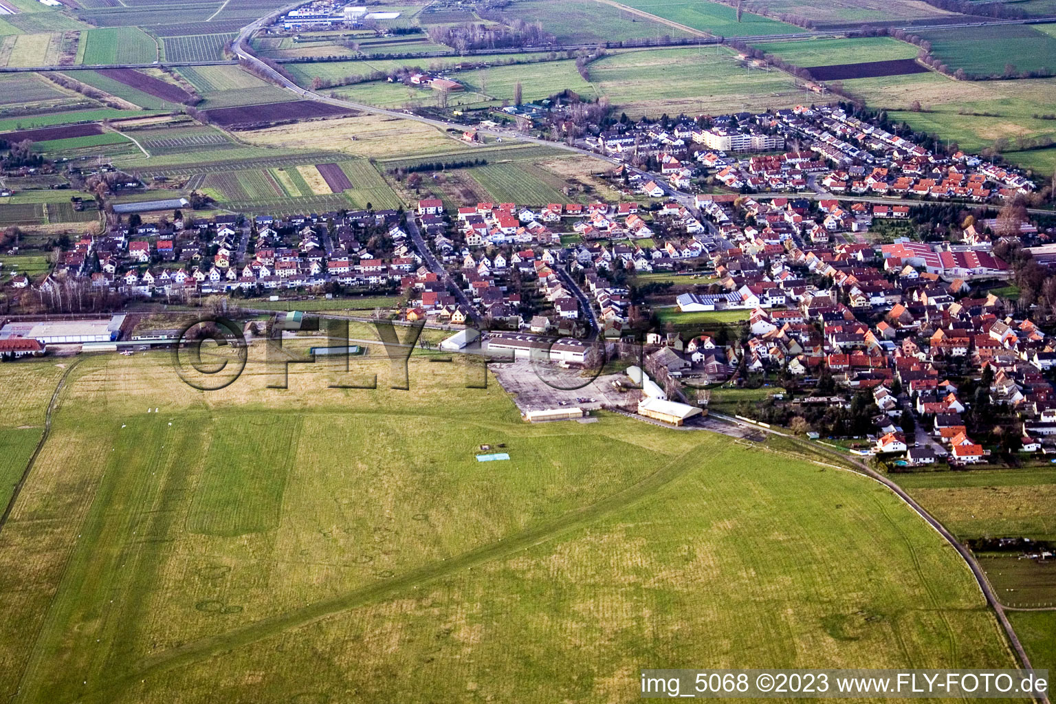 Aerial view of Lachen-Speyerdorf, airfield in the district Speyerdorf in Neustadt an der Weinstraße in the state Rhineland-Palatinate, Germany