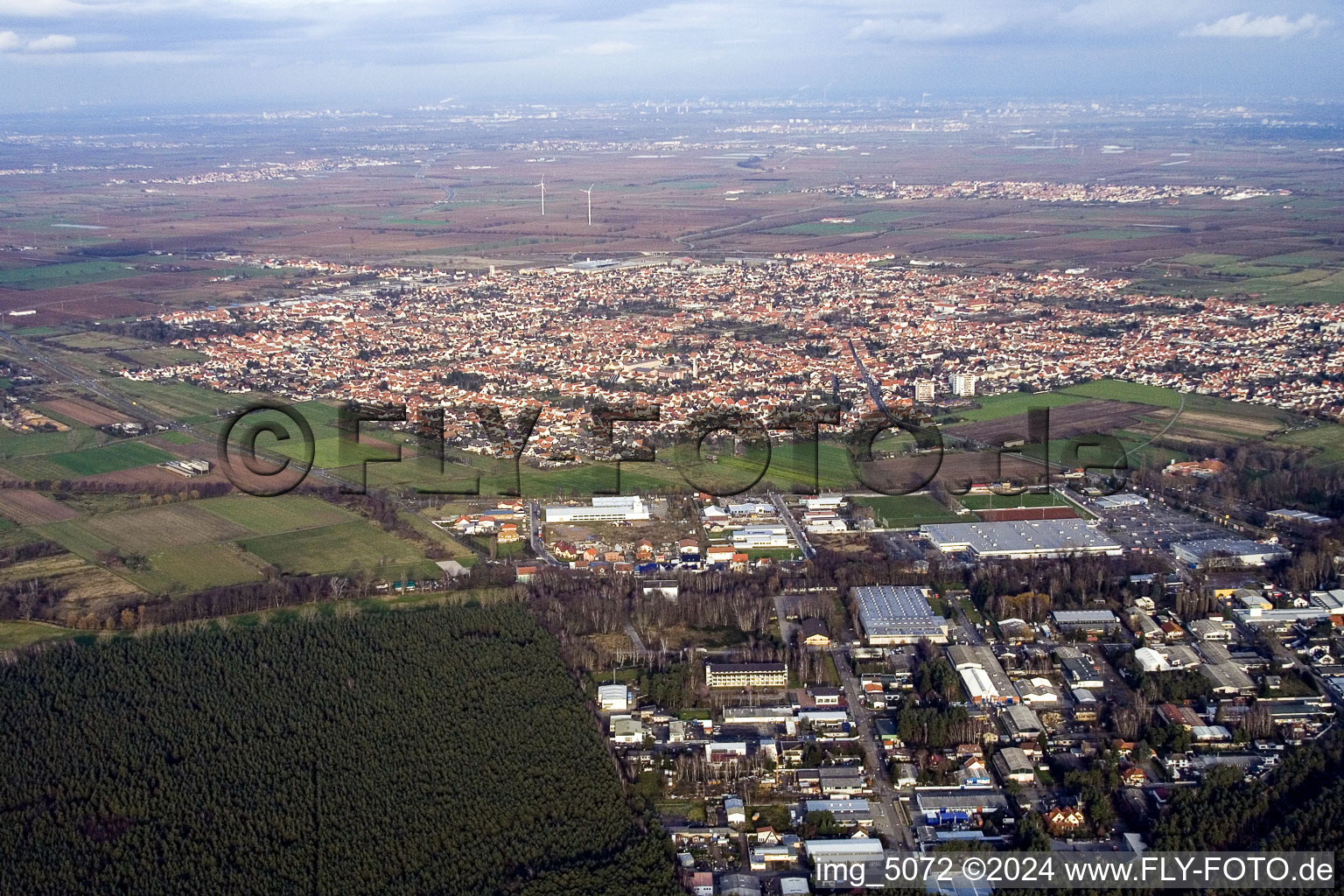 Haßloch in the state Rhineland-Palatinate, Germany seen from above