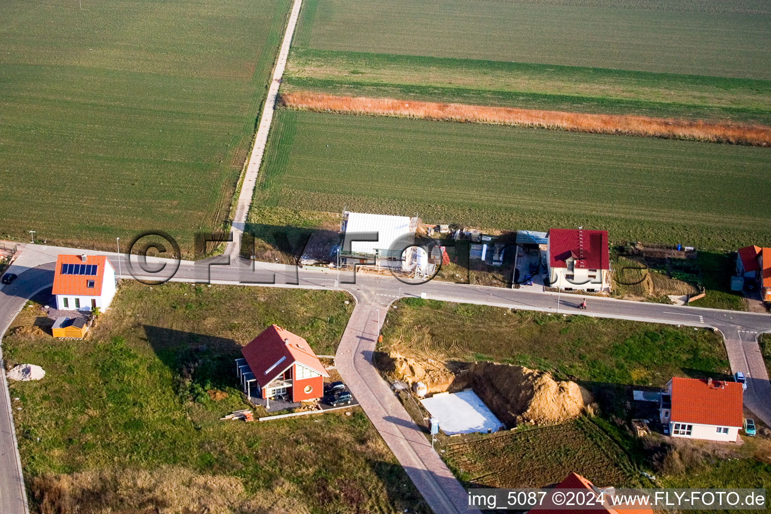 Aerial view of New development area NO in the district Schaidt in Wörth am Rhein in the state Rhineland-Palatinate, Germany