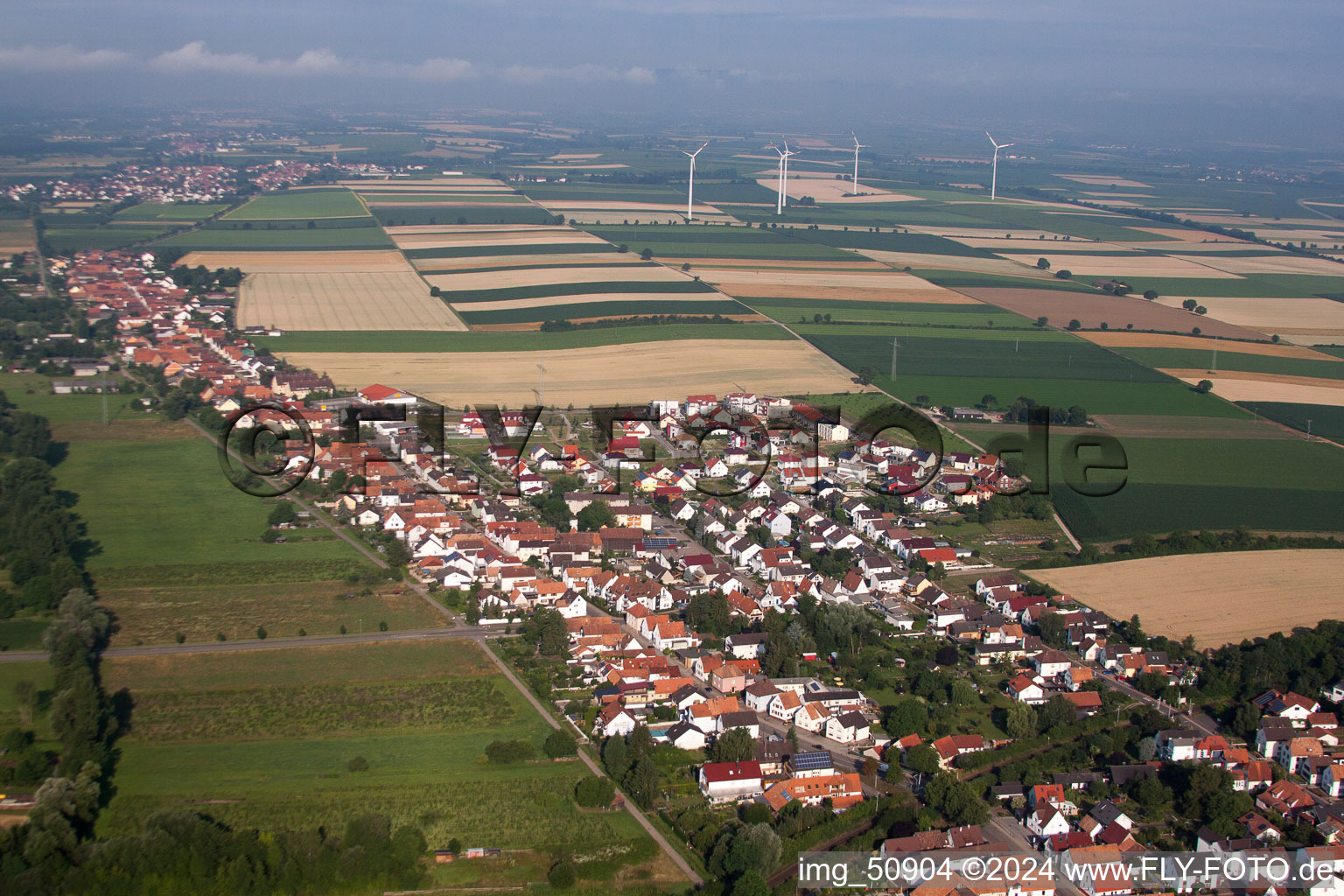 Bird's eye view of Saarstr in Kandel in the state Rhineland-Palatinate, Germany