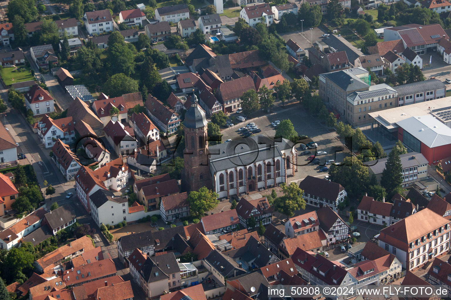 Aerial view of Church market square, Plätzl in Kandel in the state Rhineland-Palatinate, Germany