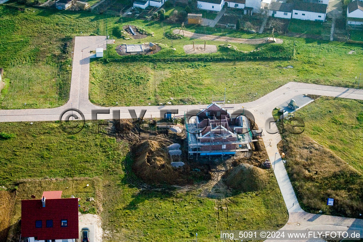 Oblique view of New development area NO in the district Schaidt in Wörth am Rhein in the state Rhineland-Palatinate, Germany