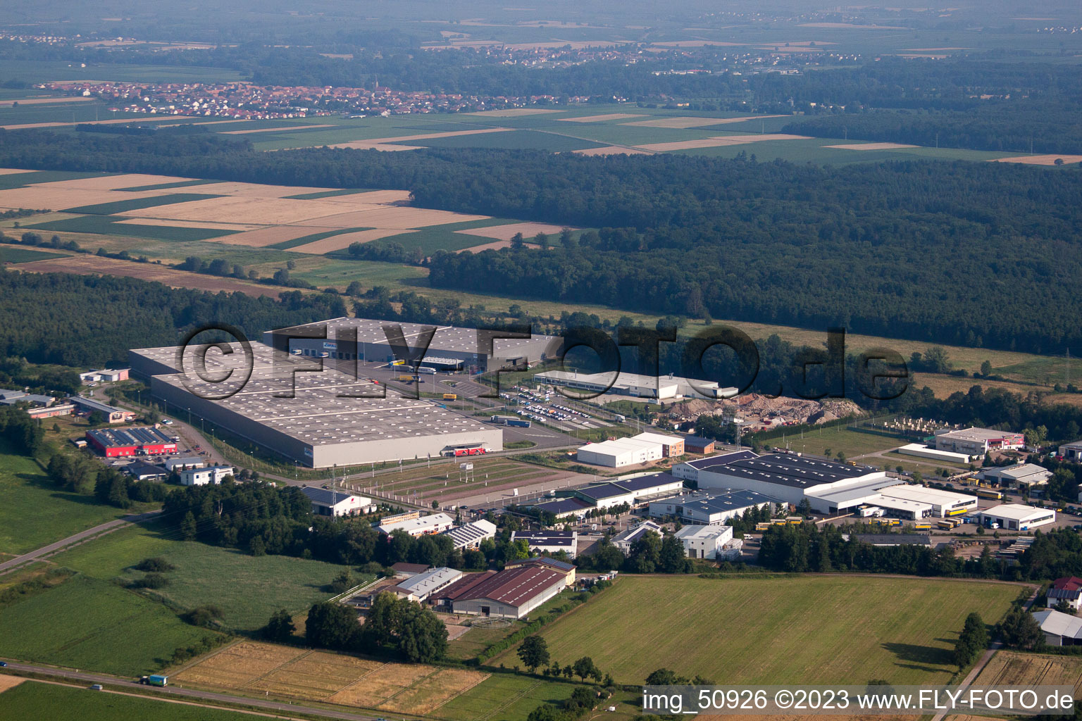 Aerial view of Horst industrial area, coincidence logistics center in the district Minderslachen in Kandel in the state Rhineland-Palatinate, Germany
