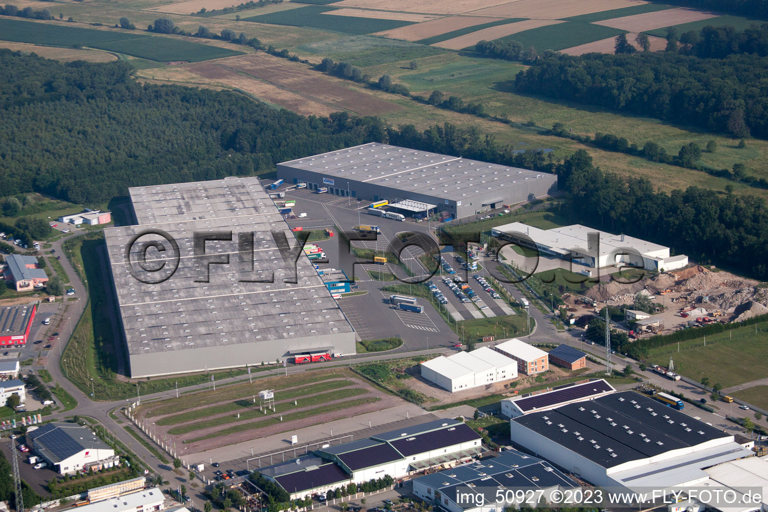 Aerial photograpy of Horst industrial area, coincidence logistics center in the district Minderslachen in Kandel in the state Rhineland-Palatinate, Germany