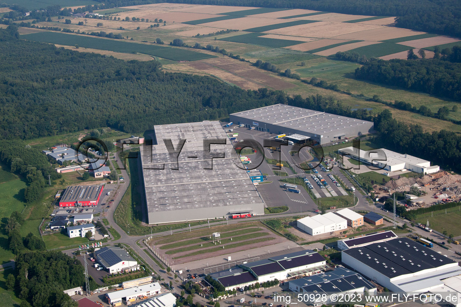 Oblique view of Horst industrial area, coincidence logistics center in the district Minderslachen in Kandel in the state Rhineland-Palatinate, Germany