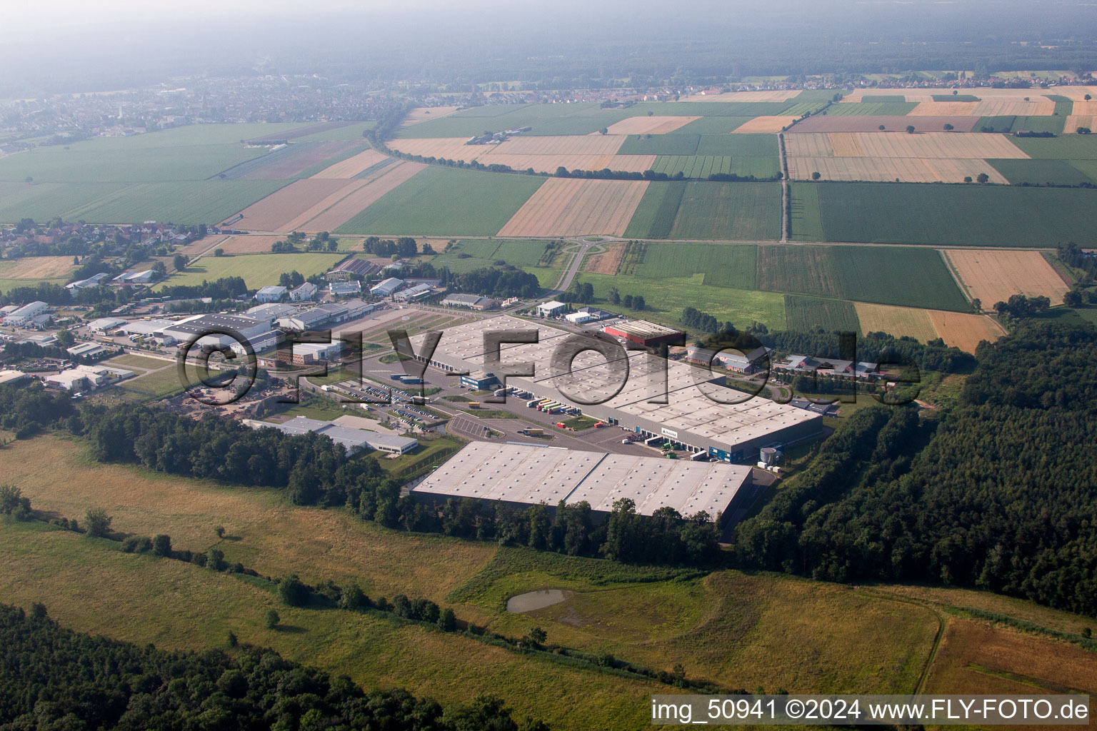 Drone recording of Horst Industrial Area, Zufall Logistics Center in the district Minderslachen in Kandel in the state Rhineland-Palatinate, Germany