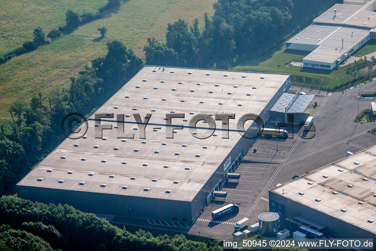 Horst industrial area, coincidence logistics center in the district Minderslachen in Kandel in the state Rhineland-Palatinate, Germany seen from a drone