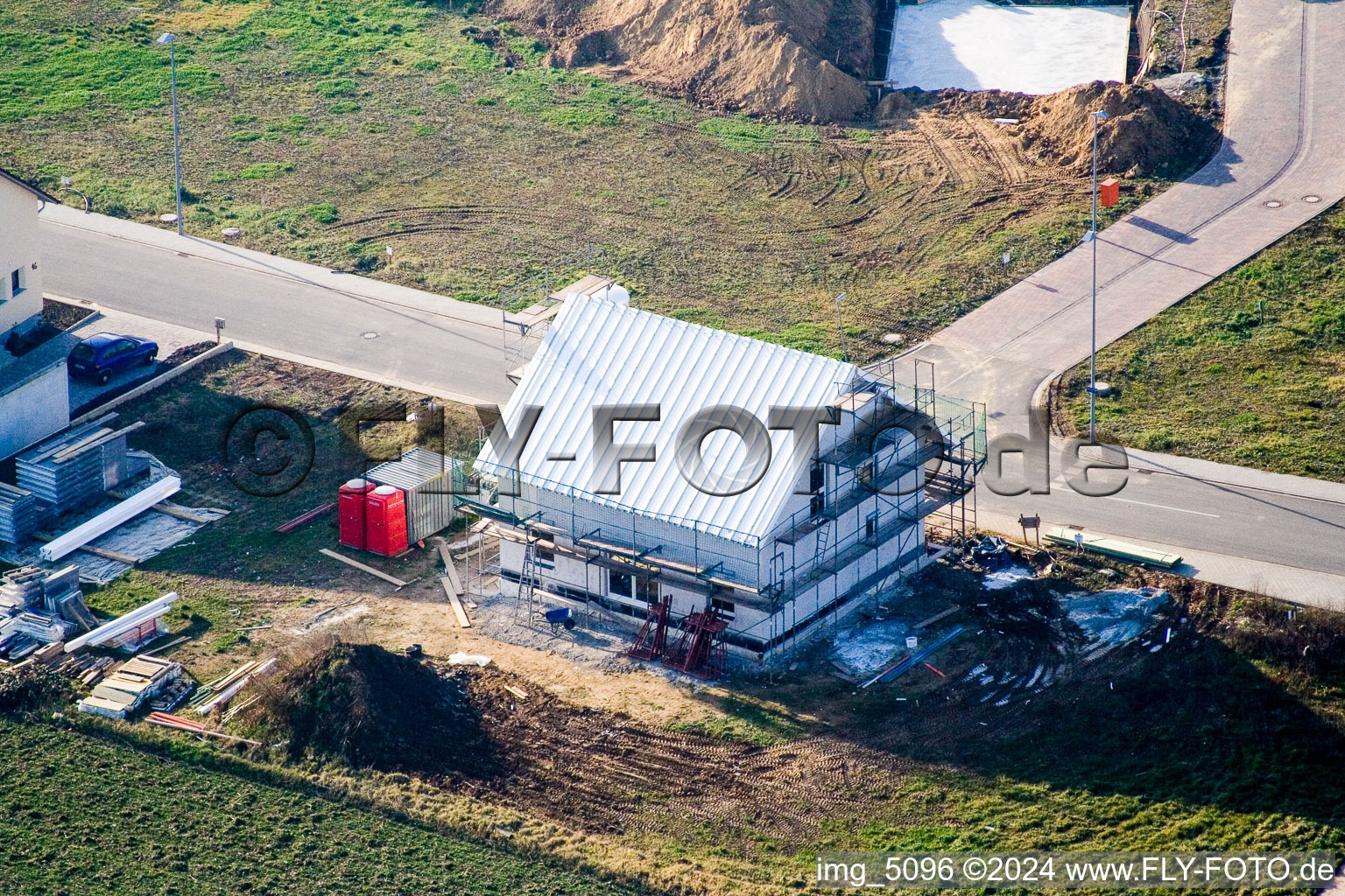 Bird's eye view of New development area NE in the district Schaidt in Wörth am Rhein in the state Rhineland-Palatinate, Germany