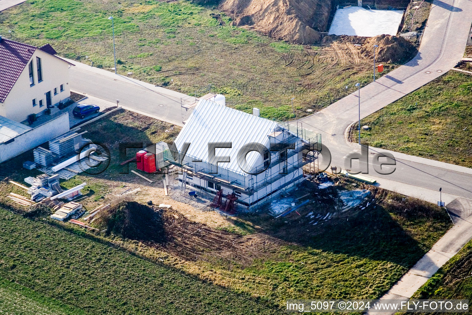 New development area NO in the district Schaidt in Wörth am Rhein in the state Rhineland-Palatinate, Germany viewn from the air