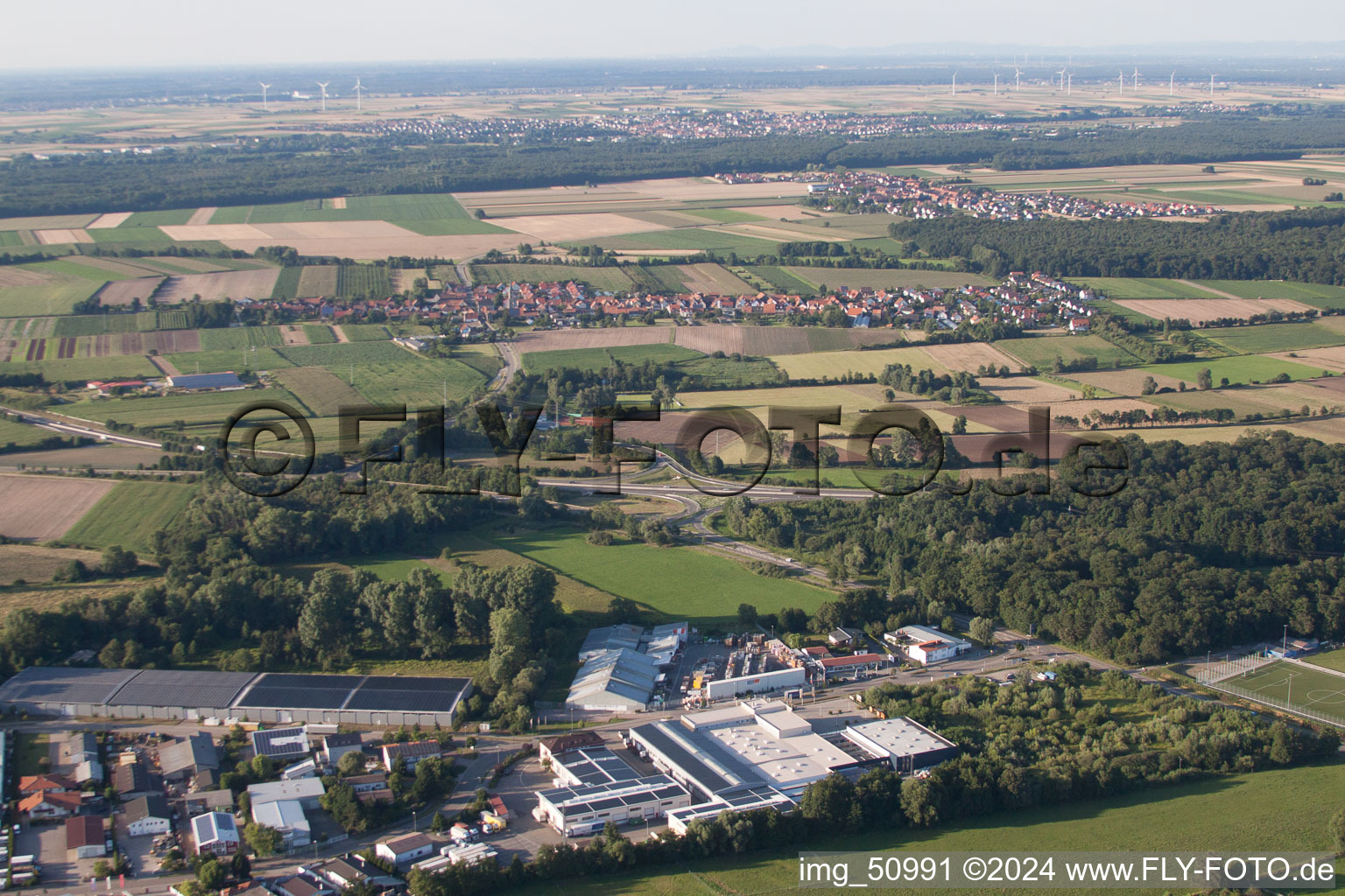 Aerial view of Horst industrial area in the district Minderslachen in Kandel in the state Rhineland-Palatinate, Germany