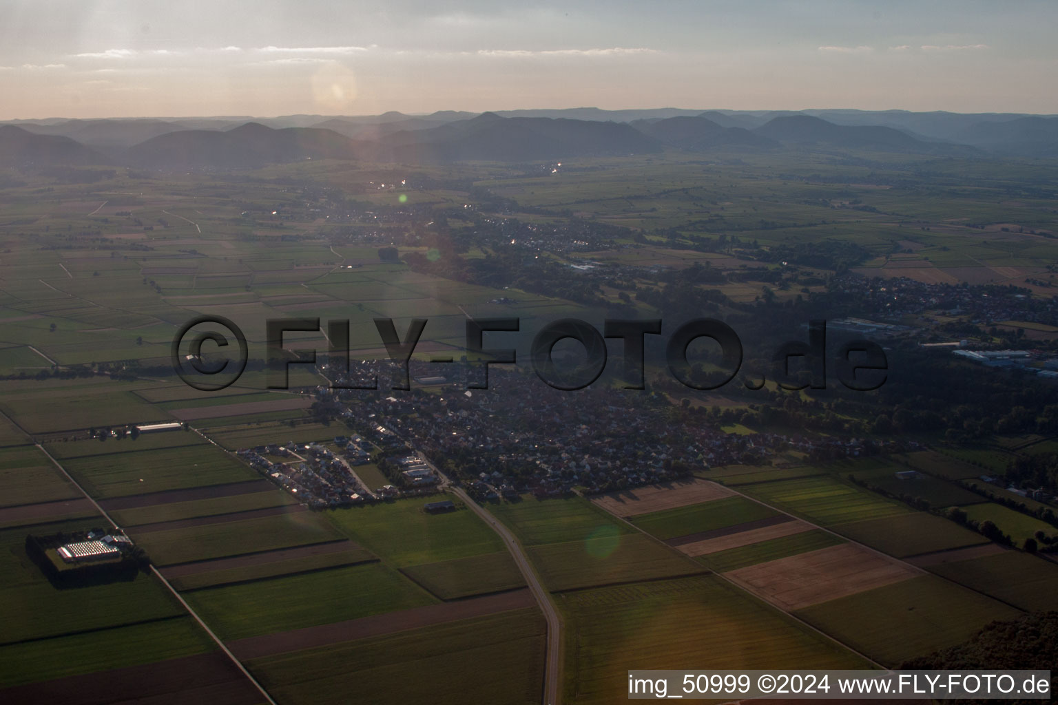 From the east in Steinweiler in the state Rhineland-Palatinate, Germany