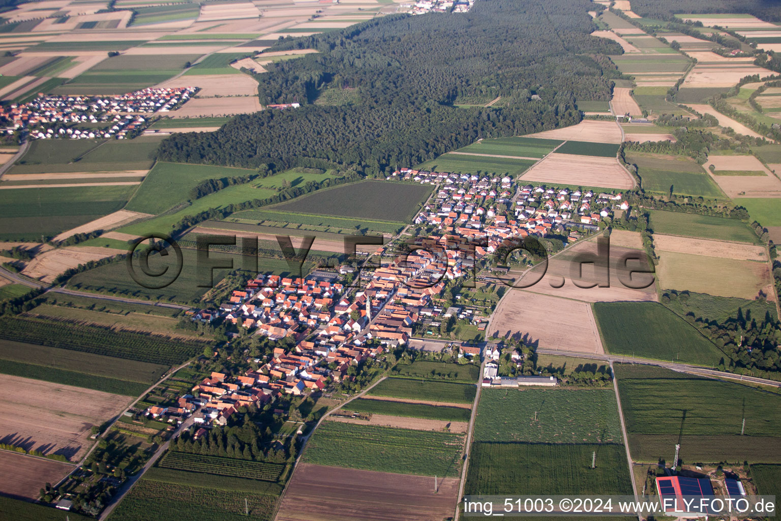Aerial view of From the west in Erlenbach bei Kandel in the state Rhineland-Palatinate, Germany