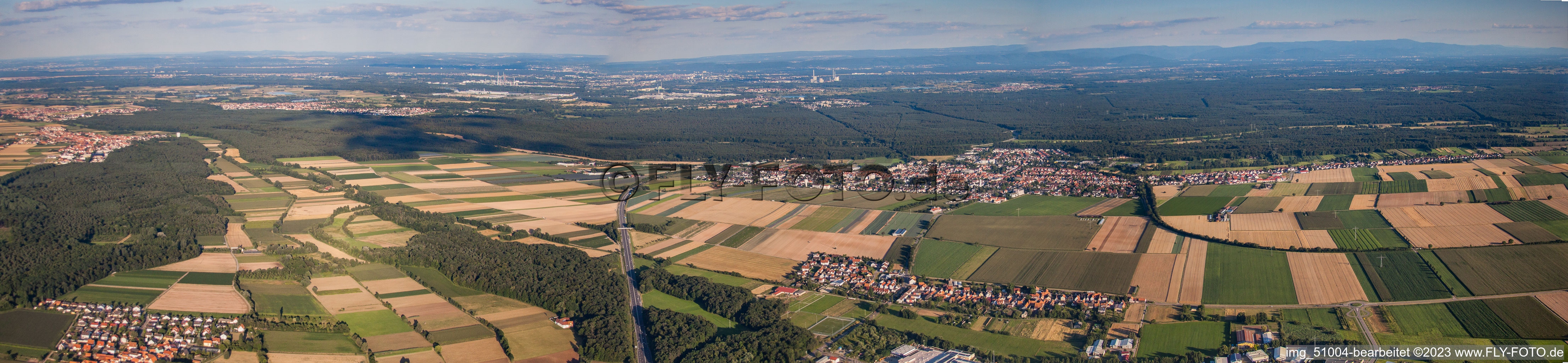 Panorama in Kandel in the state Rhineland-Palatinate, Germany from above