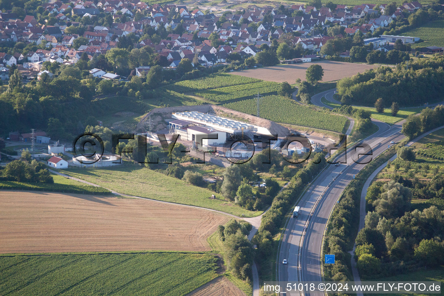 Aerial photograpy of Geothermal plant of Pfalzwerke geofuture GmbH at Insheim on the A65 in Insheim in the state Rhineland-Palatinate, Germany