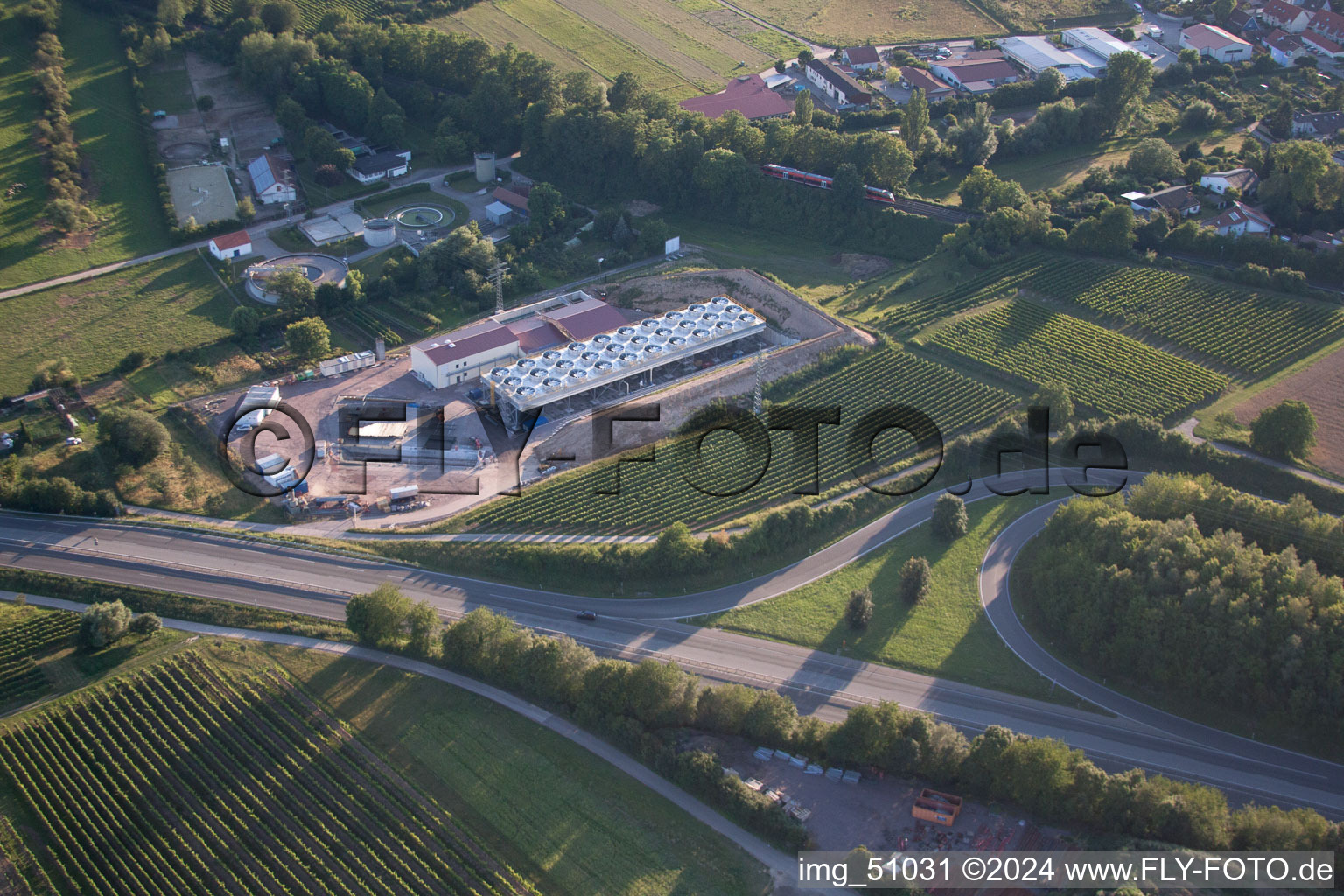 Drone recording of Geothermal plant of Pfalzwerke geofuture GmbH at Insheim on the A65 in Insheim in the state Rhineland-Palatinate, Germany