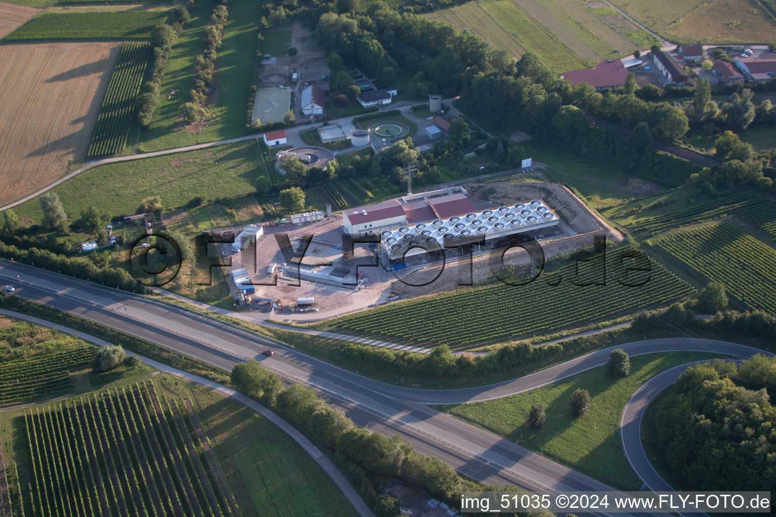 Drone image of Geothermal plant of Pfalzwerke geofuture GmbH at Insheim on the A65 in Insheim in the state Rhineland-Palatinate, Germany