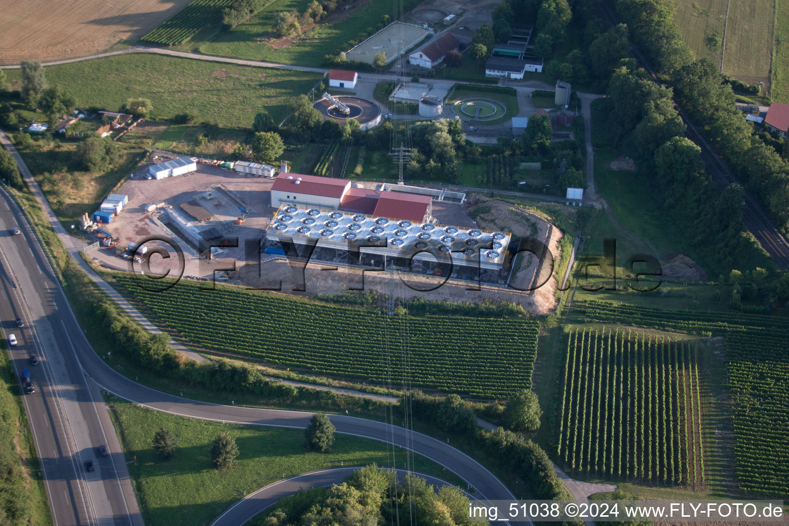 Aerial photograpy of Power plants of geo-thermal power station on A65 in Insheim in the state Rhineland-Palatinate