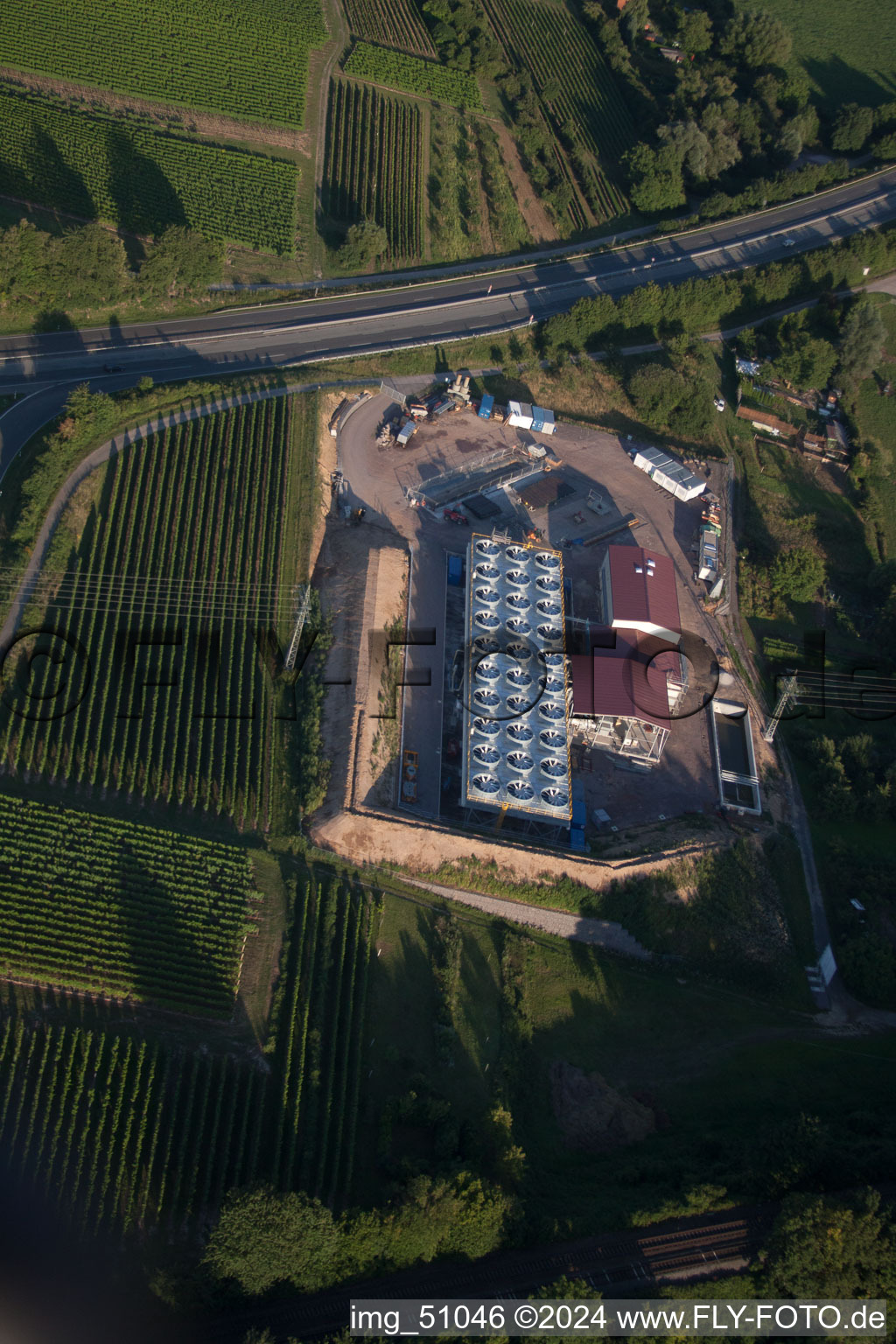 Aerial photograpy of Geothermal plant of Pfalzwerke geofuture GmbH at Insheim on the A65 in Insheim in the state Rhineland-Palatinate, Germany