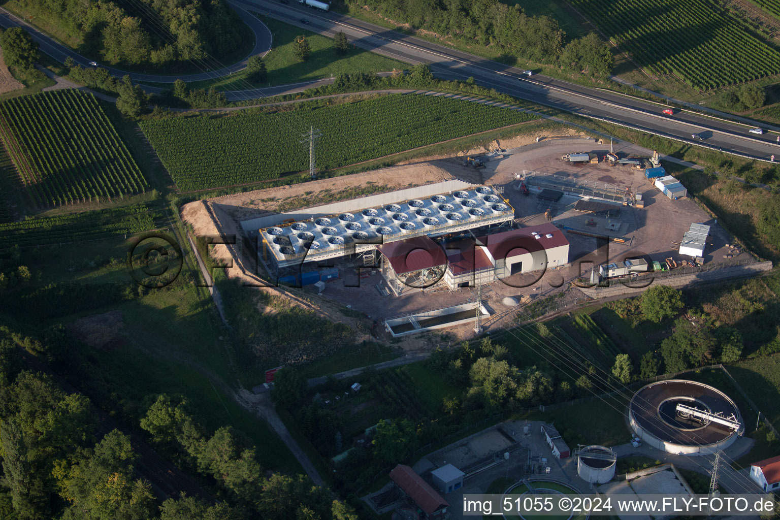 Bird's eye view of Geothermal plant of Pfalzwerke geofuture GmbH at Insheim on the A65 in Insheim in the state Rhineland-Palatinate, Germany