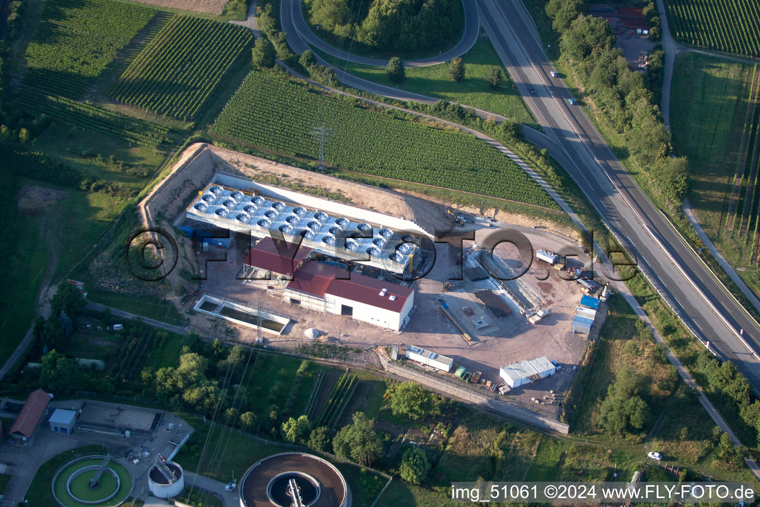 Power plants of geo-thermal power station on A65 in Insheim in the state Rhineland-Palatinate out of the air