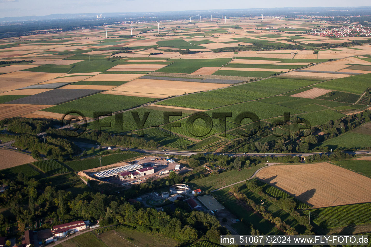 Geothermal plant of Pfalzwerke geofuture GmbH at Insheim on the A65 in Insheim in the state Rhineland-Palatinate, Germany from a drone