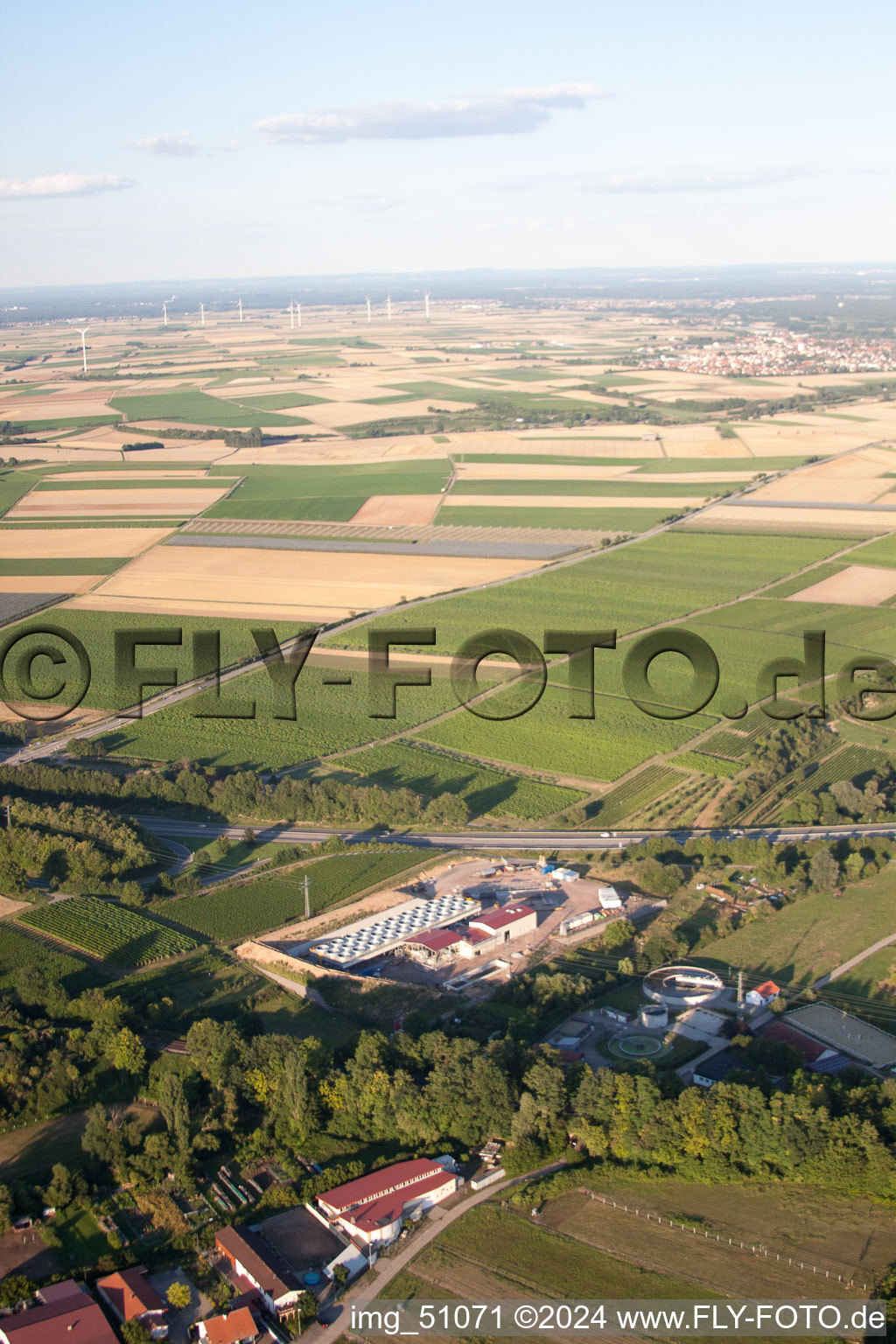 Aerial view of Geothermal plant of Pfalzwerke geofuture GmbH at Insheim on the A65 in Insheim in the state Rhineland-Palatinate, Germany