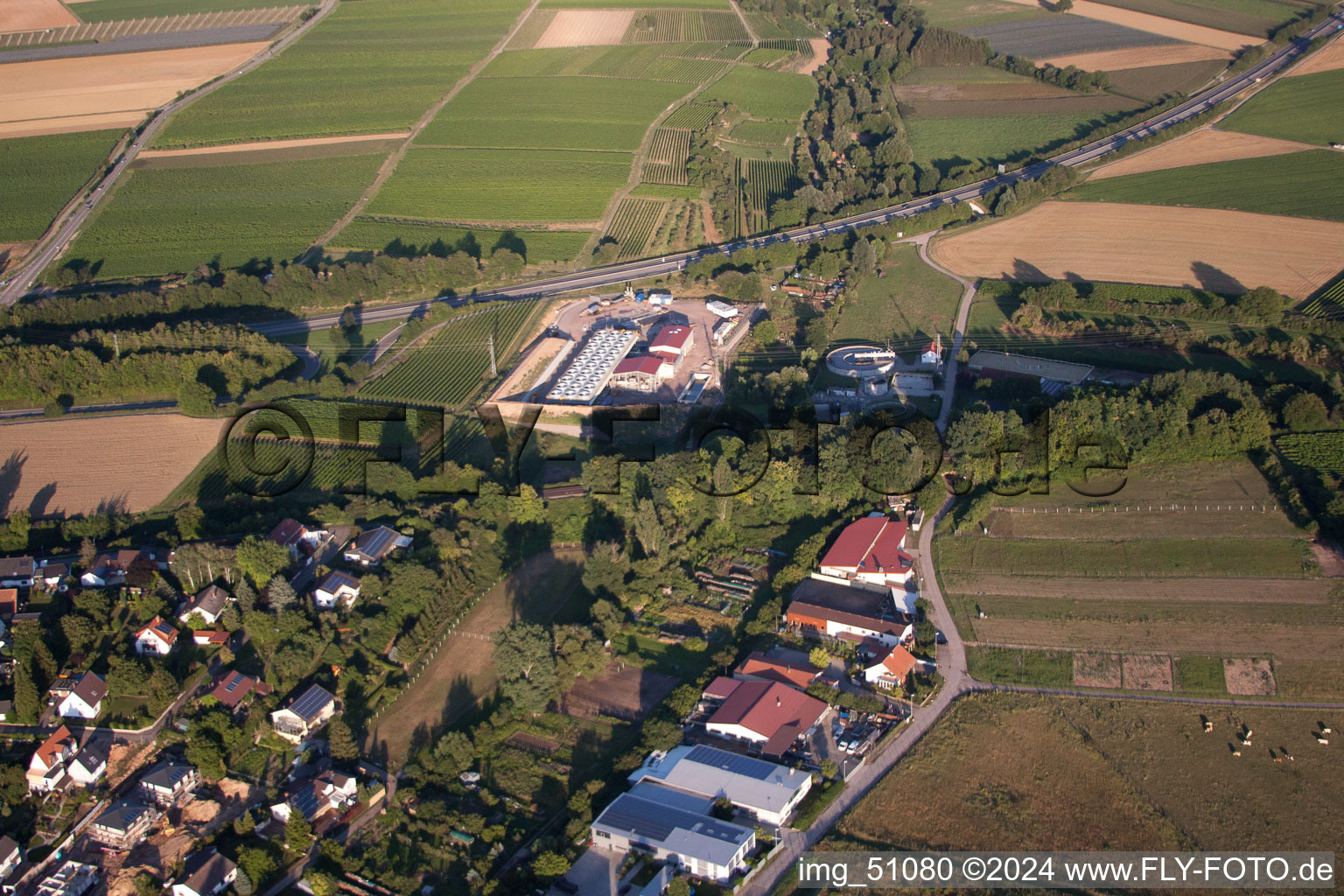 Bird's eye view of Power plants of geo-thermal power station on A65 in Insheim in the state Rhineland-Palatinate