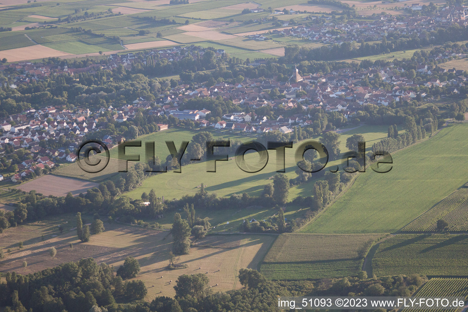 District Billigheim in Billigheim-Ingenheim in the state Rhineland-Palatinate, Germany from the drone perspective