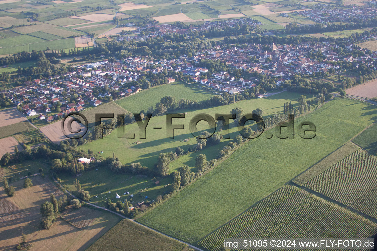 District Billigheim in Billigheim-Ingenheim in the state Rhineland-Palatinate, Germany seen from a drone