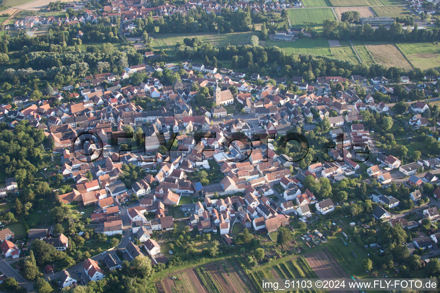 Aerial view of Town View of the streets and houses of the residential areas in the district Billigheim in Billigheim-Ingenheim in the state Rhineland-Palatinate