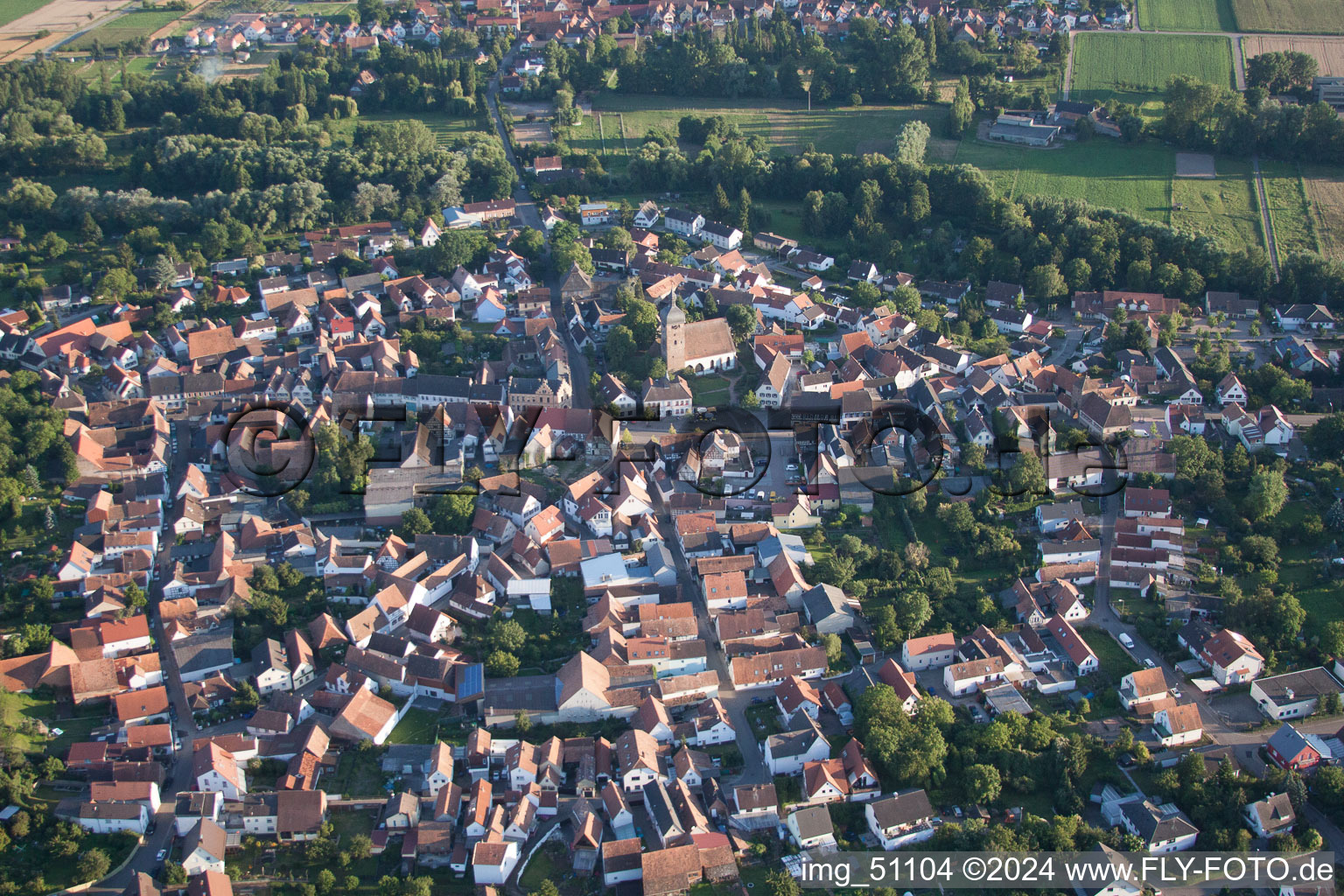 Aerial photograpy of Town View of the streets and houses of the residential areas in the district Billigheim in Billigheim-Ingenheim in the state Rhineland-Palatinate