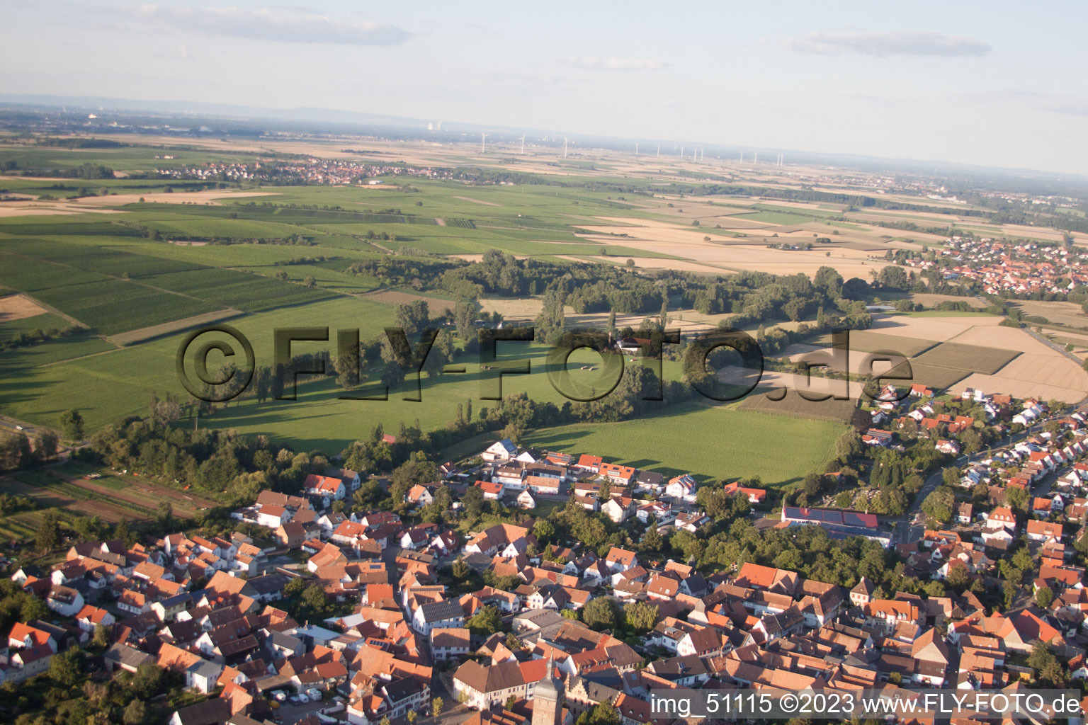 District Billigheim in Billigheim-Ingenheim in the state Rhineland-Palatinate, Germany from the plane