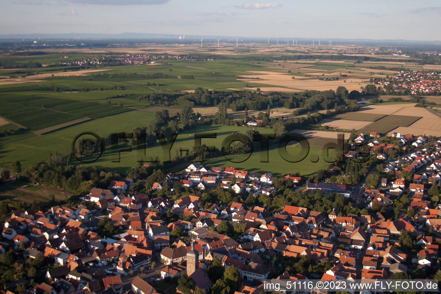 Bird's eye view of District Billigheim in Billigheim-Ingenheim in the state Rhineland-Palatinate, Germany