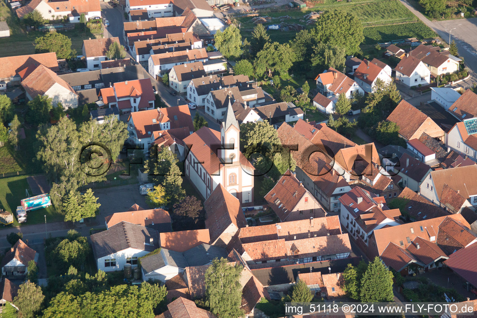 Drone image of District Mühlhofen in Billigheim-Ingenheim in the state Rhineland-Palatinate, Germany