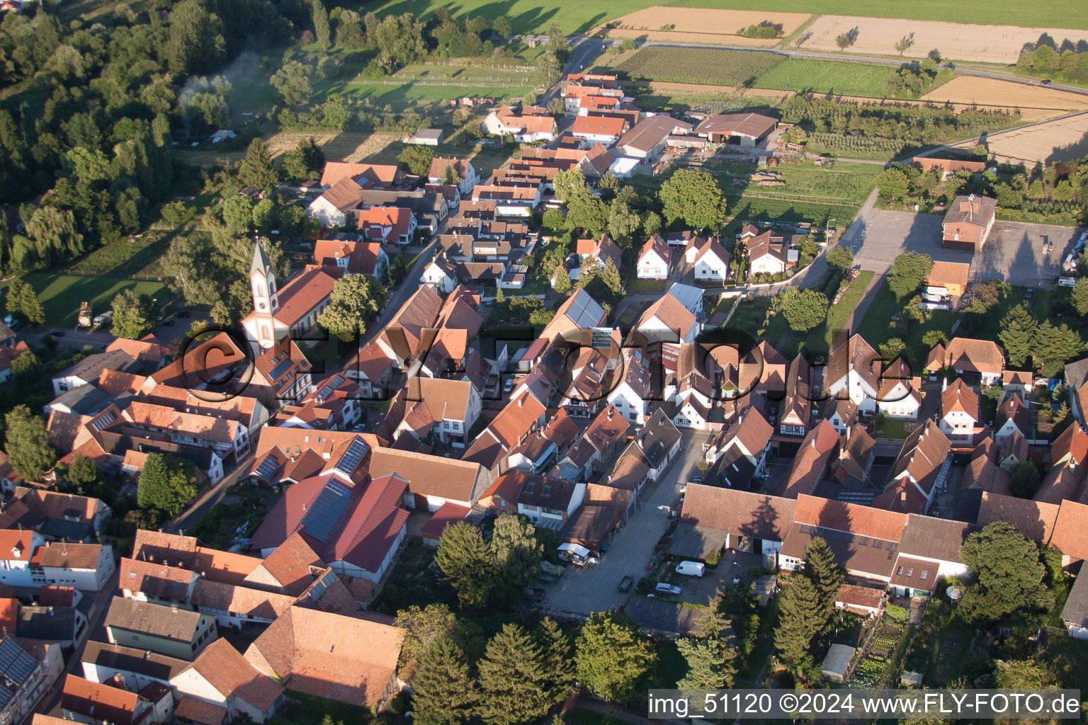 District Mühlhofen in Billigheim-Ingenheim in the state Rhineland-Palatinate, Germany from a drone