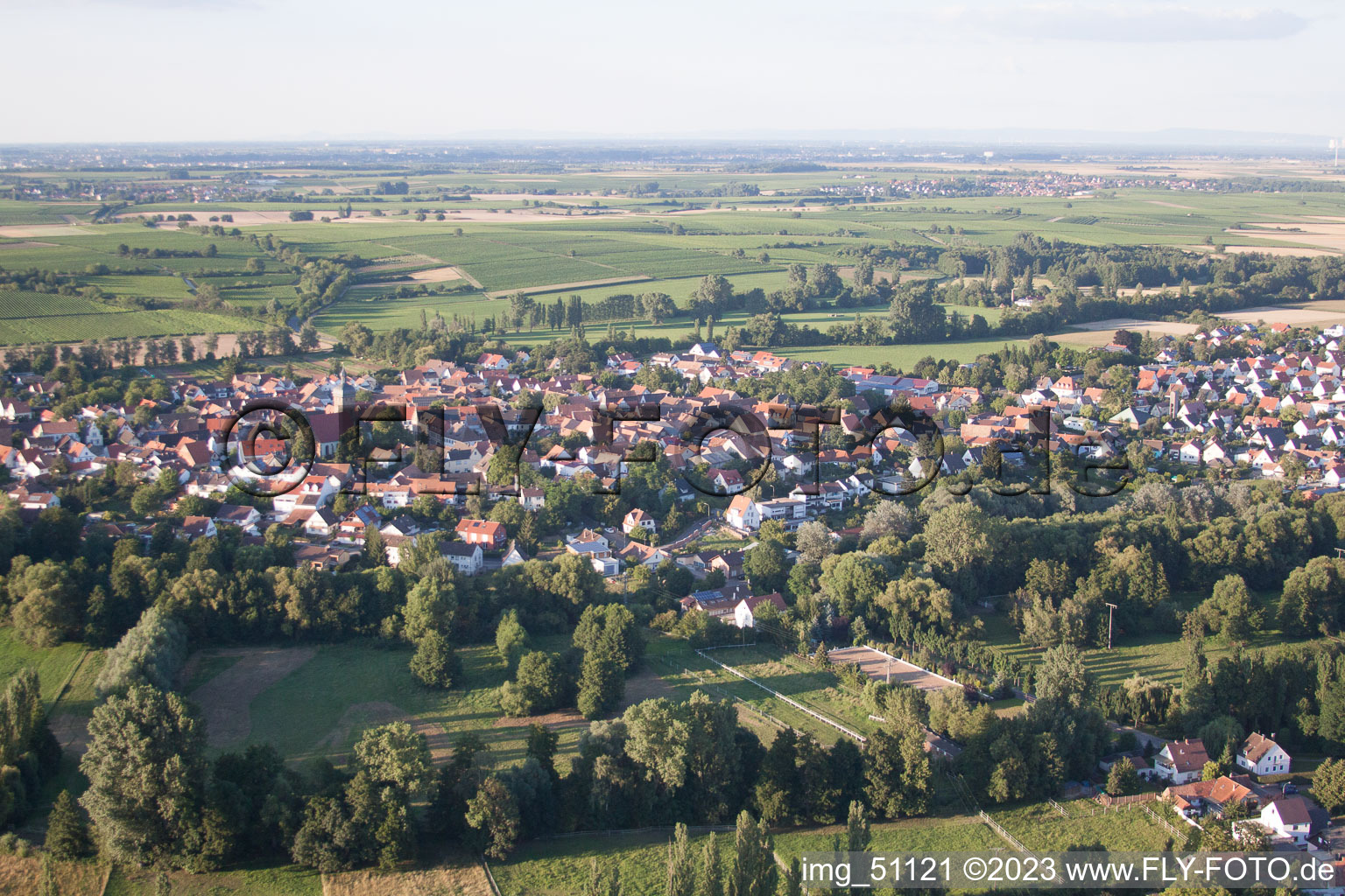 Drone recording of District Billigheim in Billigheim-Ingenheim in the state Rhineland-Palatinate, Germany