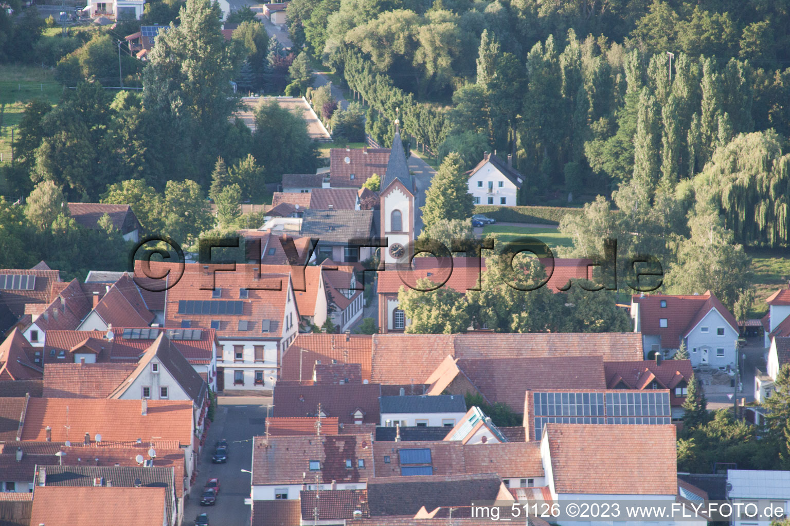 Aerial view of District Mühlhofen in Billigheim-Ingenheim in the state Rhineland-Palatinate, Germany