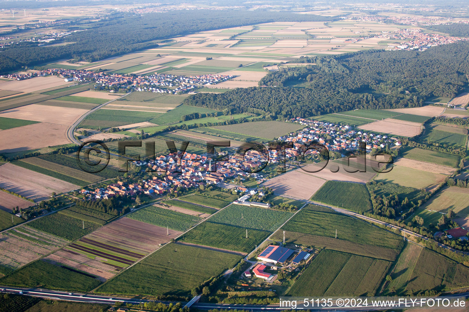 From the southeast in Erlenbach bei Kandel in the state Rhineland-Palatinate, Germany