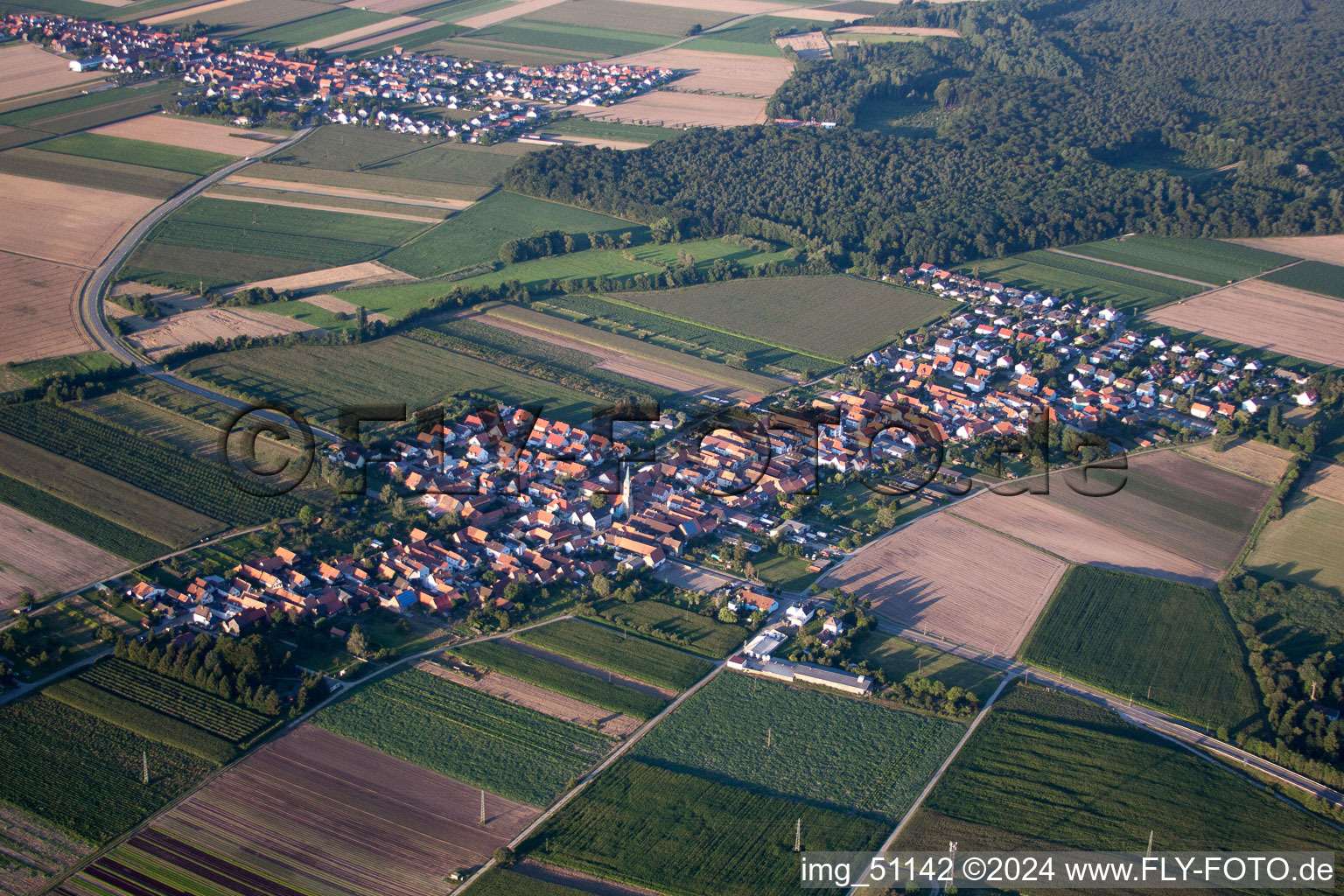 Aerial view of From the southeast in Erlenbach bei Kandel in the state Rhineland-Palatinate, Germany