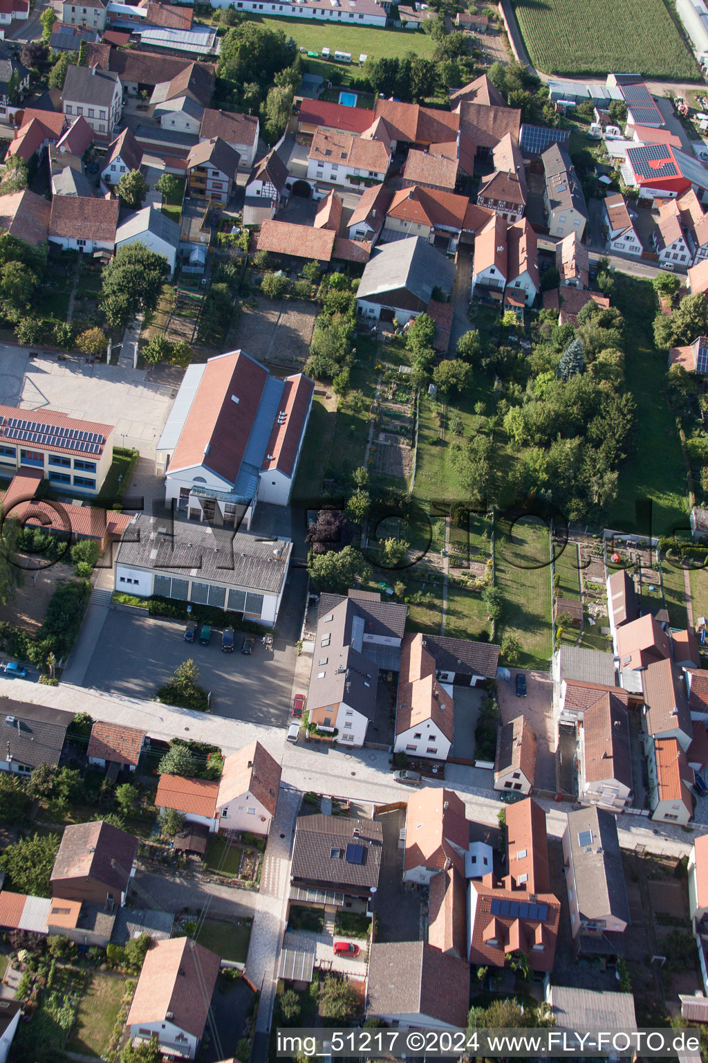 Aerial view of Minfeld in the state Rhineland-Palatinate, Germany