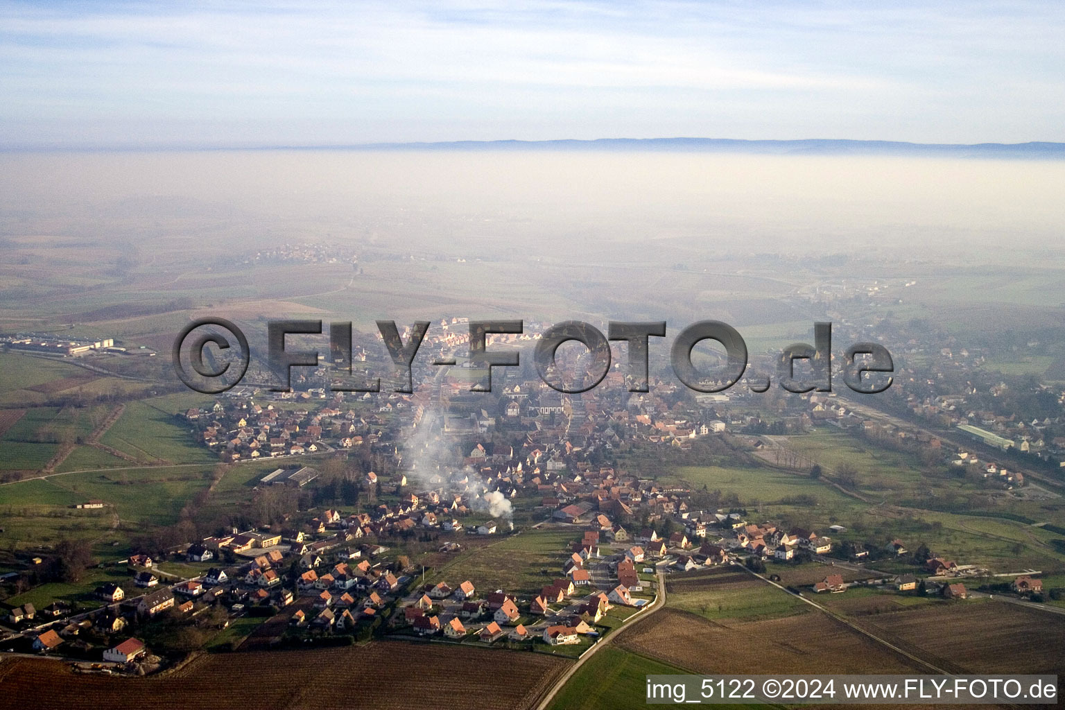 Aerial view of Soultz sous Forest in Soultz-sous-Forêts in the state Bas-Rhin, France