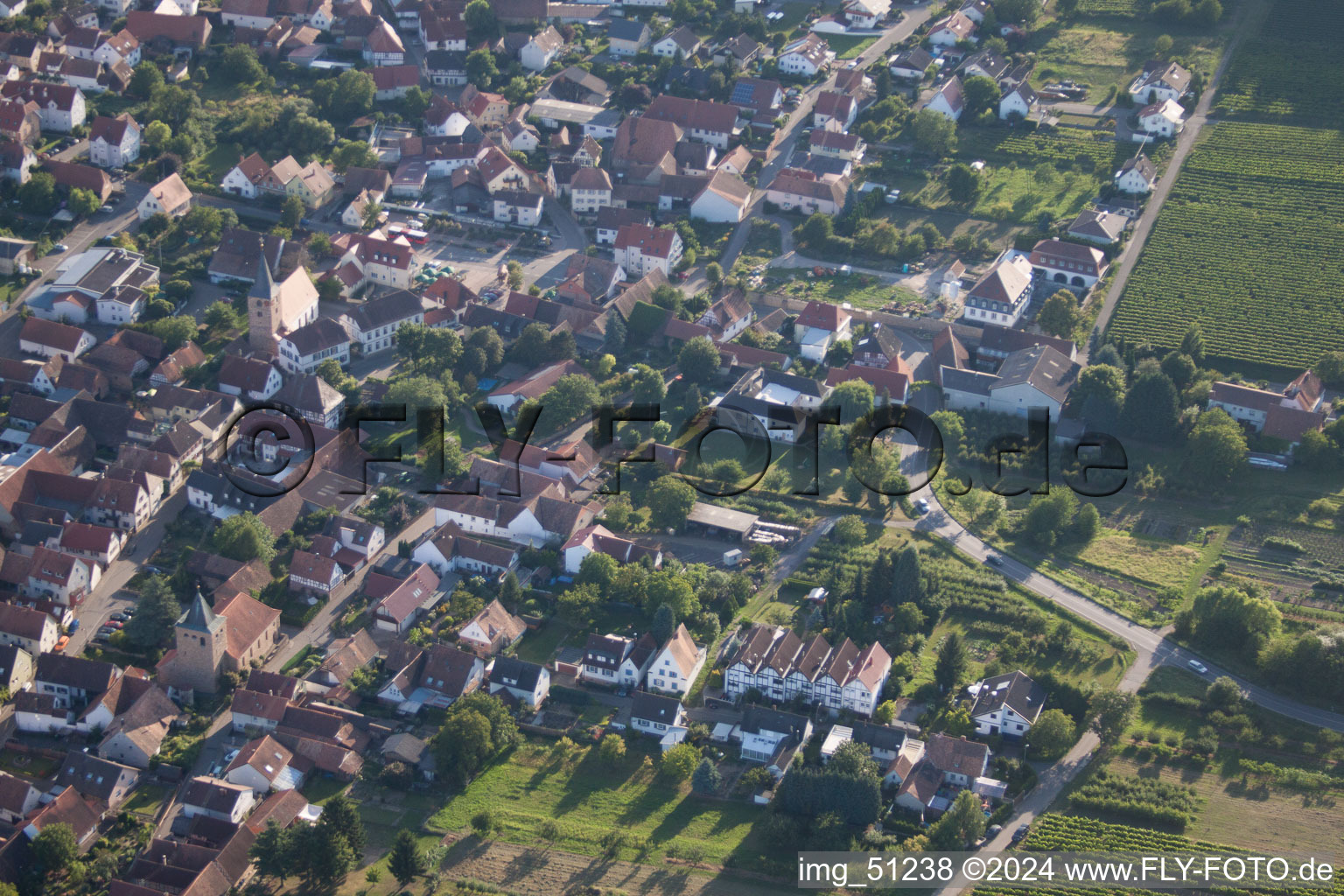 Drone recording of Oberotterbach in the state Rhineland-Palatinate, Germany