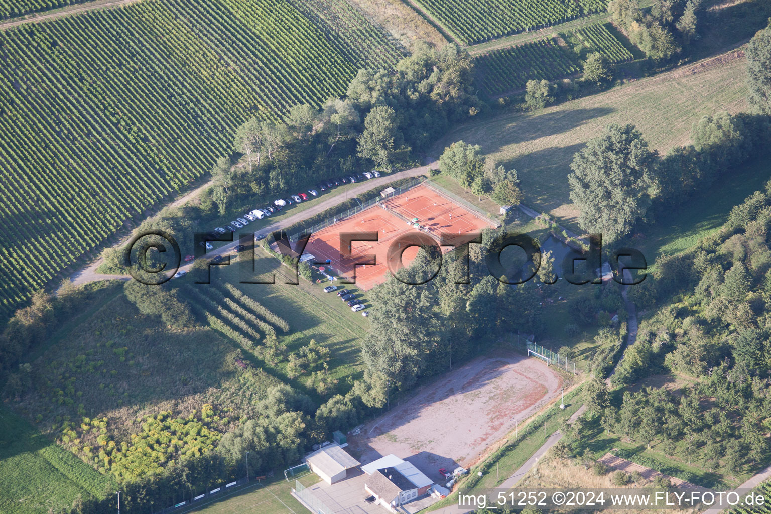 Aerial view of Tennis club in Oberotterbach in the state Rhineland-Palatinate, Germany