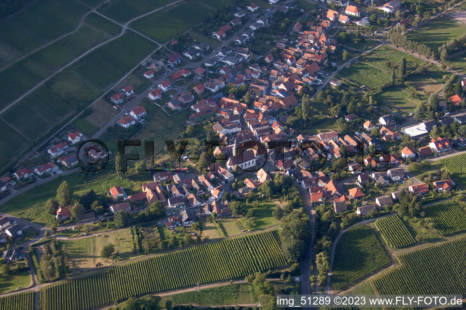 Town View of the streets and houses of the residential areas in Pleisweiler-Oberhofen in the state Rhineland-Palatinate, Germany