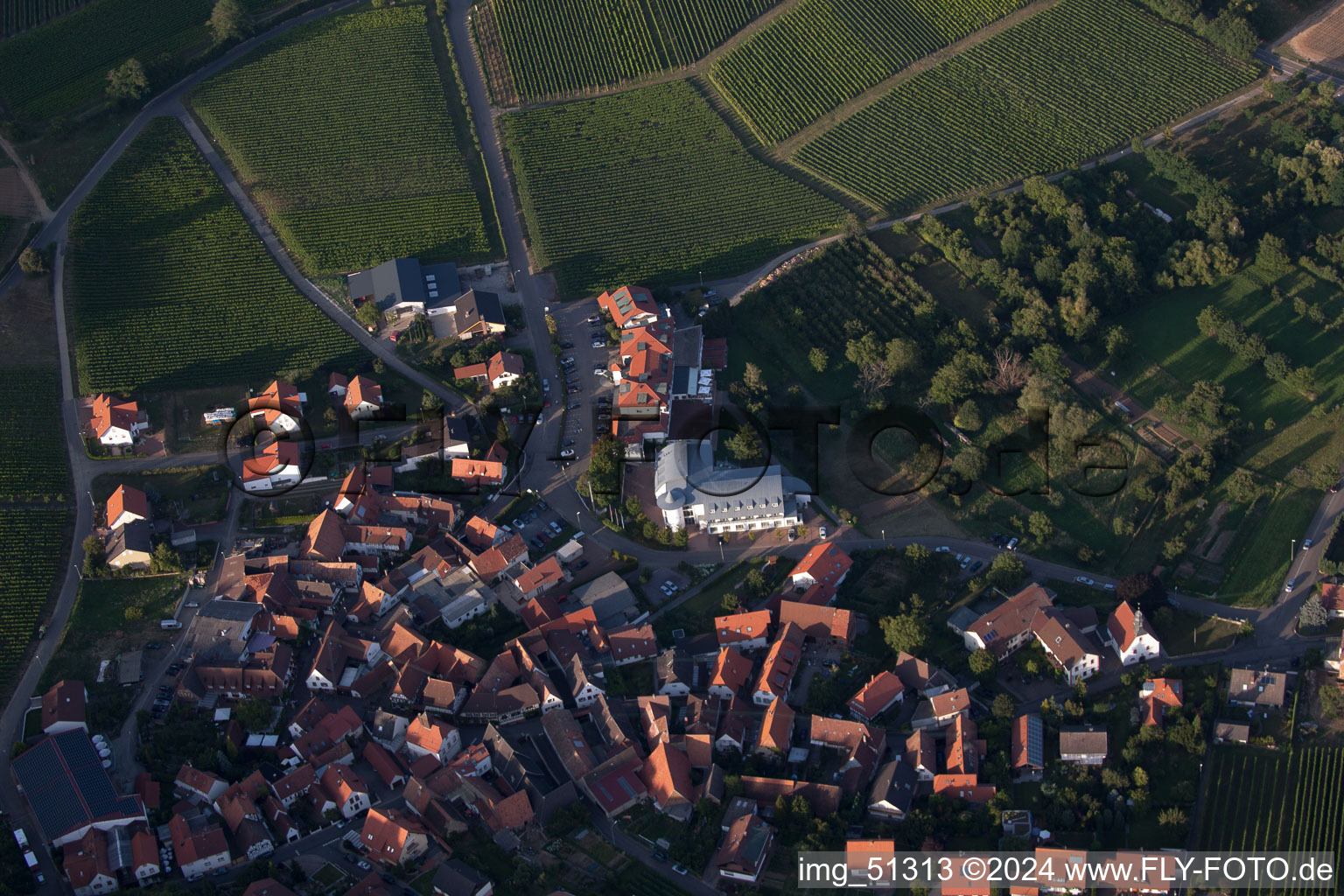 Southern Palatinate Terraces in the district Gleiszellen in Gleiszellen-Gleishorbach in the state Rhineland-Palatinate, Germany from above